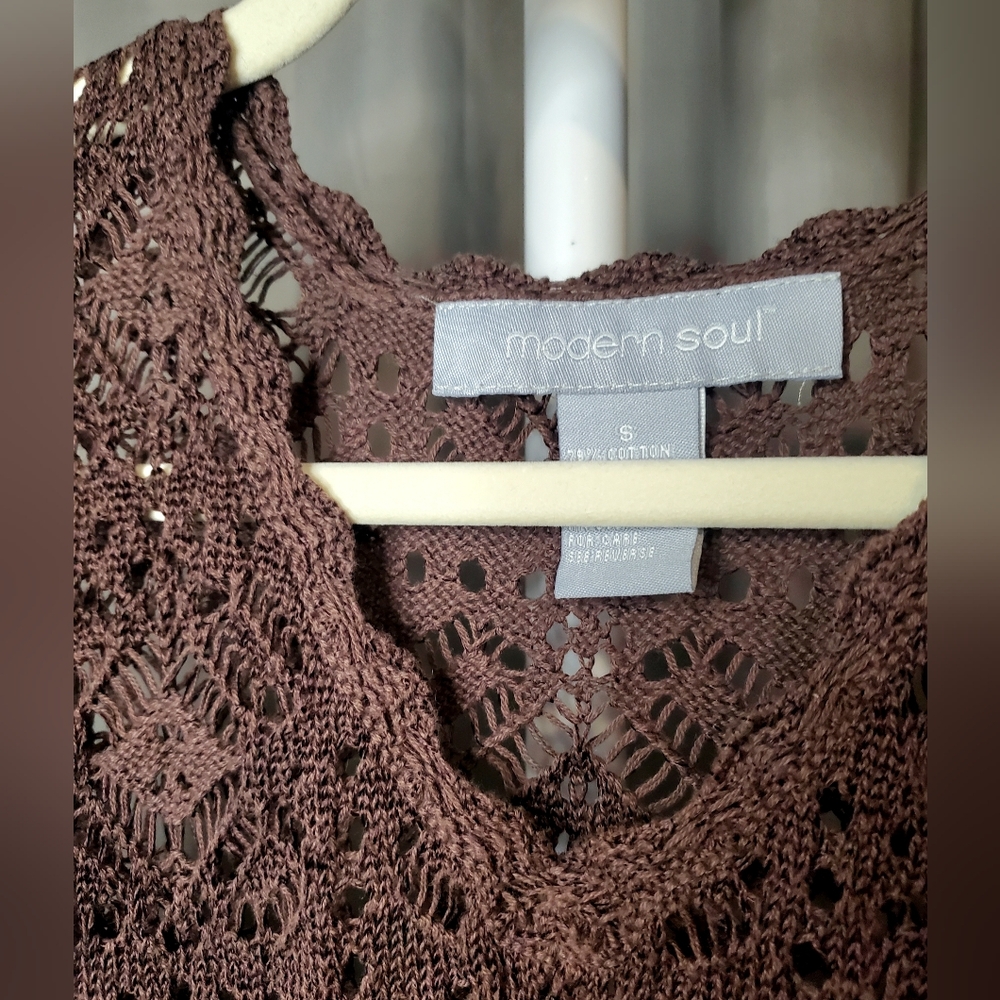 Modern Soul Chocolate Crochet Tunic View 3